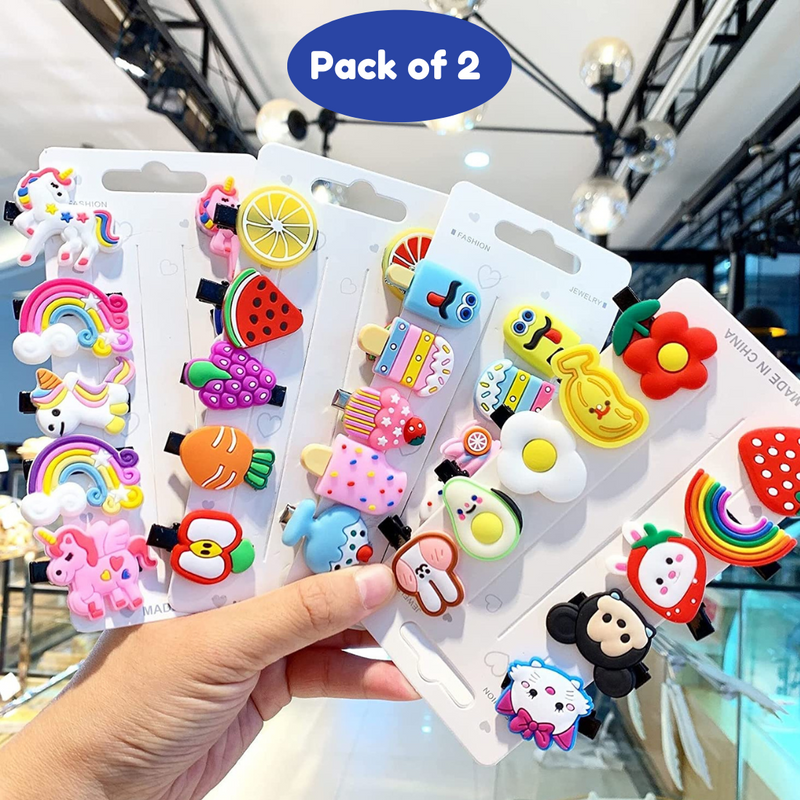 Small unicorn rainbow mermaid cartoon ice cream Hair Clip for Kids - Pack of 2 (Random Design) - Puchku.in