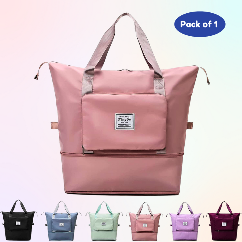 Folding Bag Waterproof Travel Duffle Bag Expandable Large Capacity Folding Lightweight Dry and Wet Separation Bag (Pack of 1, Random Color) - Puchku.in