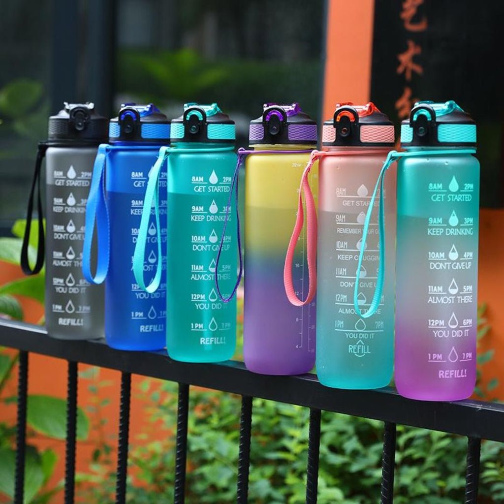 Water Bottle with Straw, Time Markings Motivational Sport Water Bottle, Bpa Free Tritan Drinks Bottle for Girls, Boy, Fitness, Outdoor, Cycling, Gym, School & Office (Assorted color,Pack of 1)) - Puchku.in