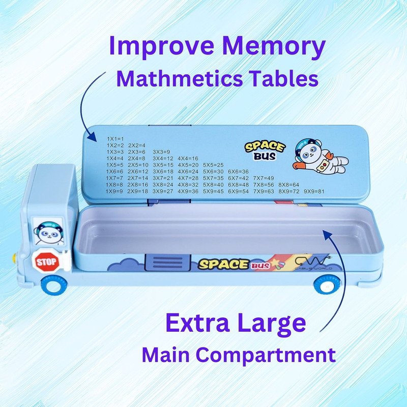 Magic Space Bus Art Metal Pencil Box  (1 Piece , Random Color) - Puchku.in