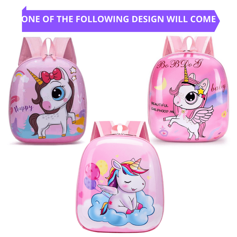 Children's Hardcase School Bag Cartoon Backpack Unicorn Pink (Assorted Design, Pack of 1) - Puchku.in