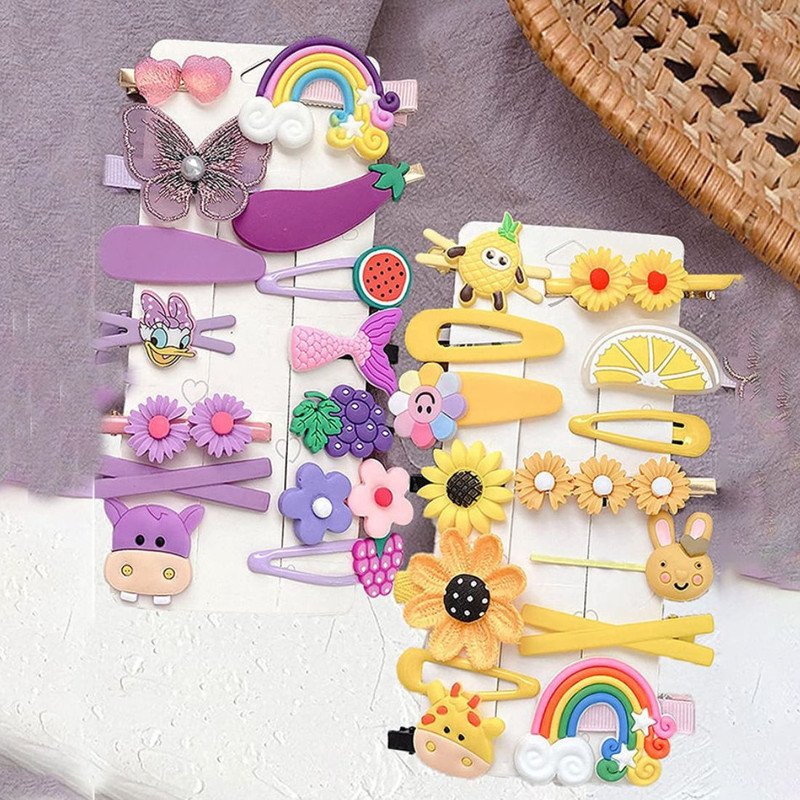 Unicorn Rainbow Flower Butterfly Hair Clip 14 Pins - (Multicolour, Pack of 2) - Puchku.in