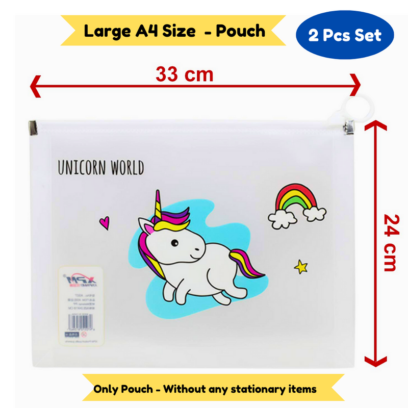 Unicorn Transparent Pouches Pencil Pouch/Case for Kids | Assorted Design -Multi Color, Pack of 2 for Birthday Return Gifts - Puchku.in