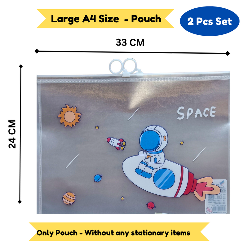 Space Transparent Pouches Pencil Pouch/Case for Kids | Assorted Design -Multi Color, Pack of 2 for Birthday Return Gifts - Puchku.in