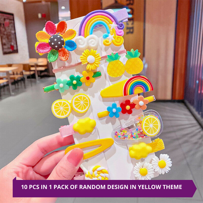 hair pins accessories for girls rainbow unicorn flower design (Pack of 1, Random Design Yellow Color) - Puchku.in