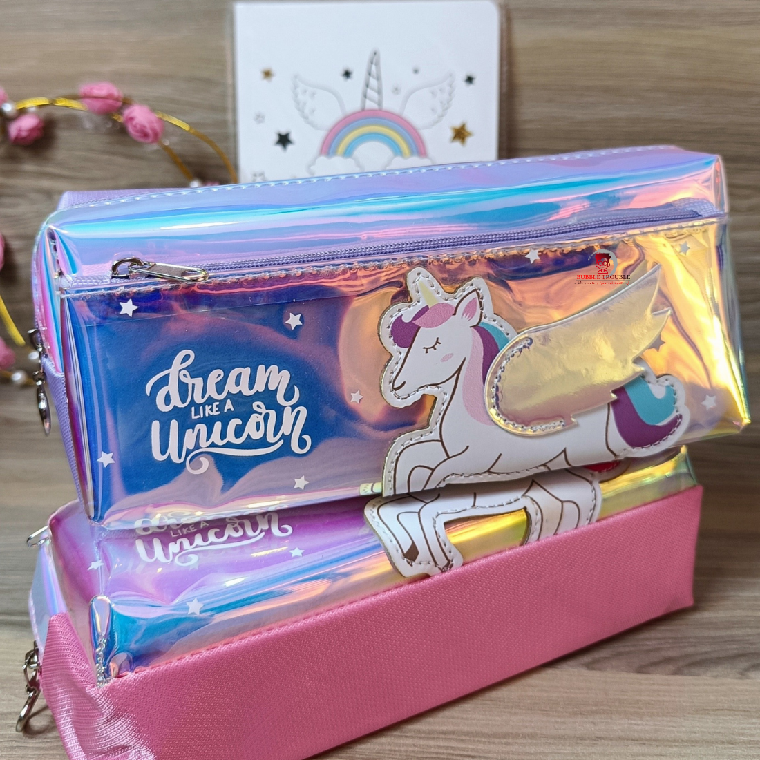 Unicorn Holographic Stationery Pouch For Kids Gift school (Pack Of 1, Assorted Color) - Puchku.in