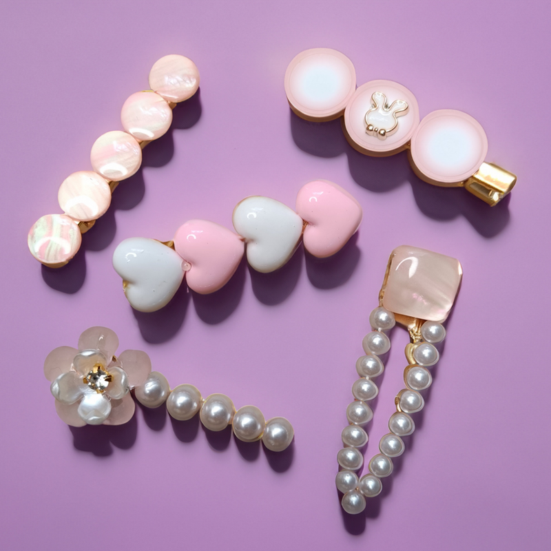 Stylish Pearl Barrettes Hair Pin Accessories Combo Set (Pack of 1, Pink Theme) - Puchku.in