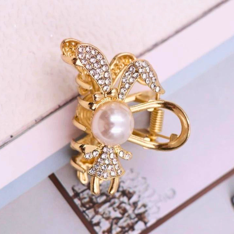 Rhinestone Bunny Hair Claw Clutcher cute for kids girls ( Pack of 1 , Gold ) - Puchku.in