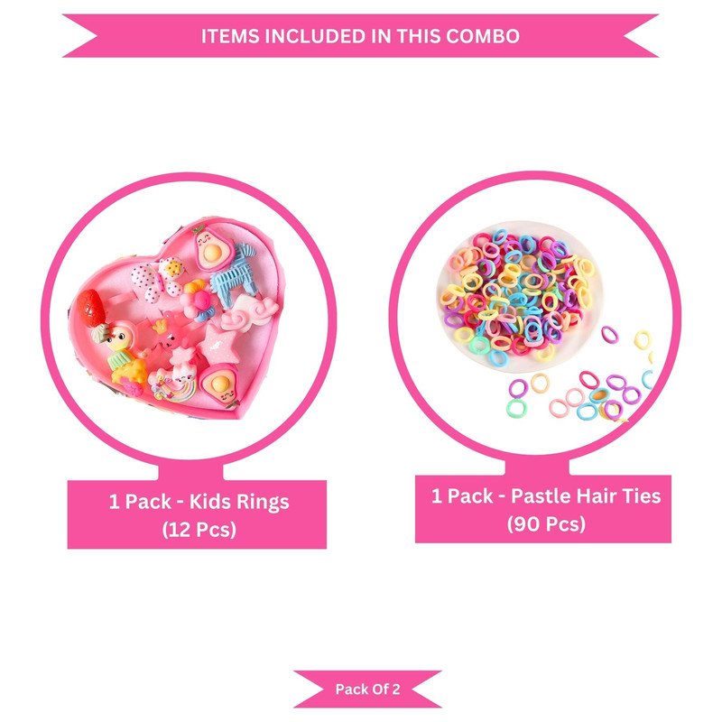 Pastel Mini Hair Ties with Elegant Rings set (Pack of 2, Multicolor) - Puchku.in