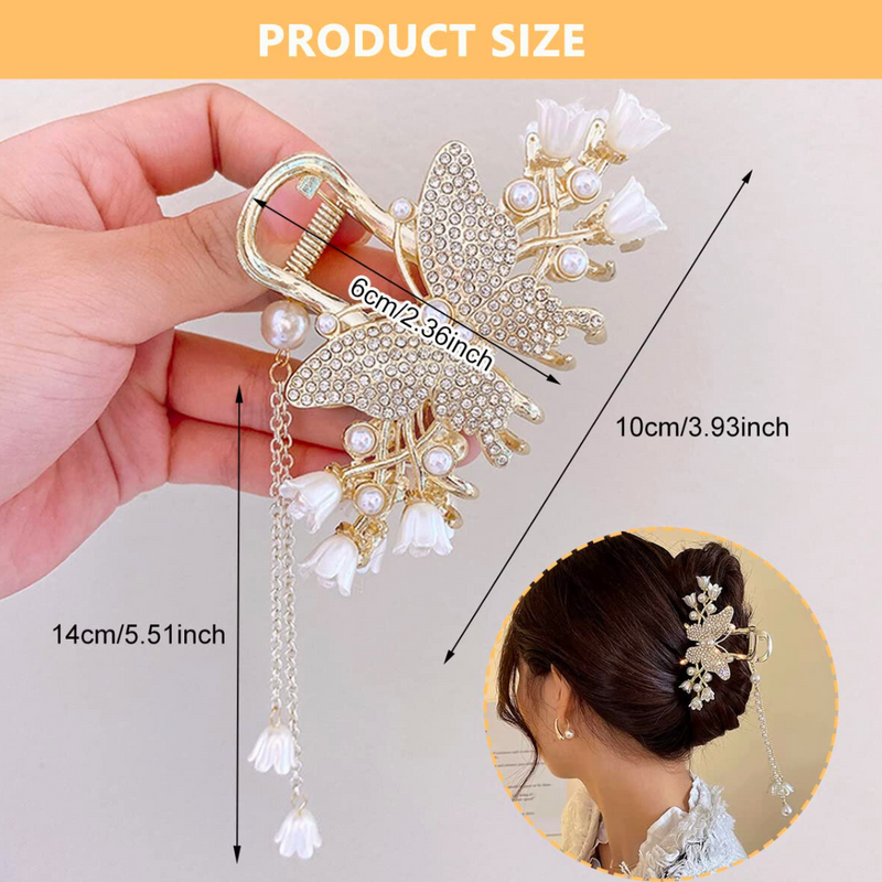 Pearl Hair Claw Clips for Women Tassel Butterfly Large Hair Clip Clutchers for Hair Golden Alloy Hair Styling Jaw Clips Bun Hair Accessories Gift - Puchku.in