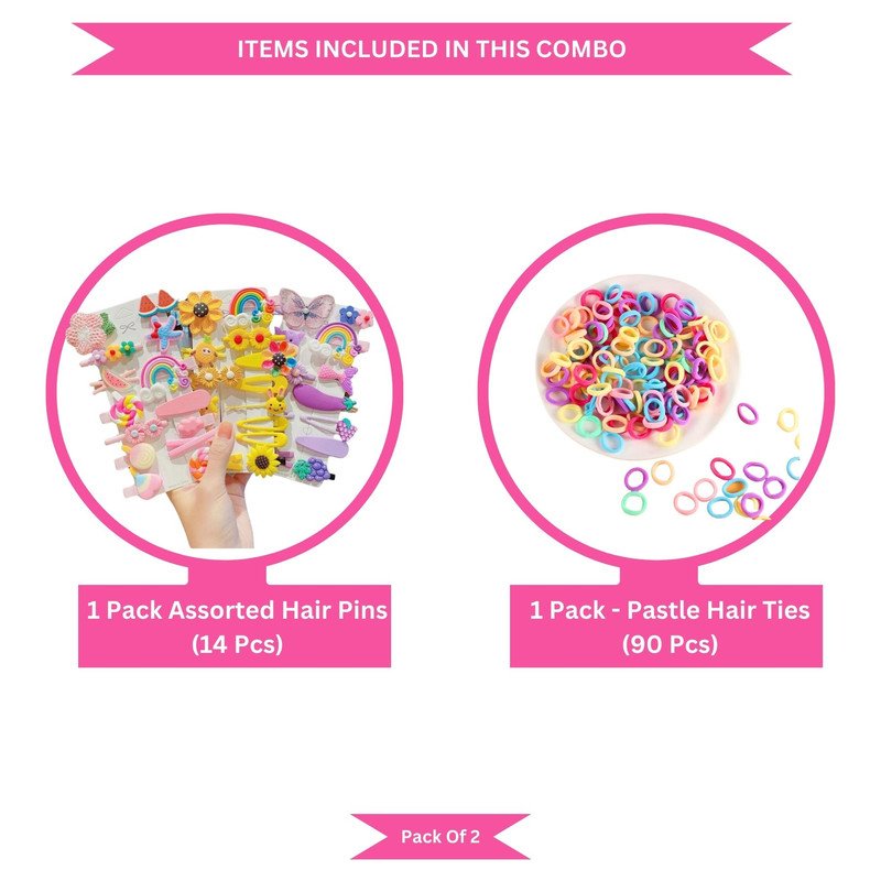 Pastel Mini Hair Ties , Unicorn Rainbow Flower Butterfly Hair Clip Pins (Pack of 2, Multicolor) - Puchku.in