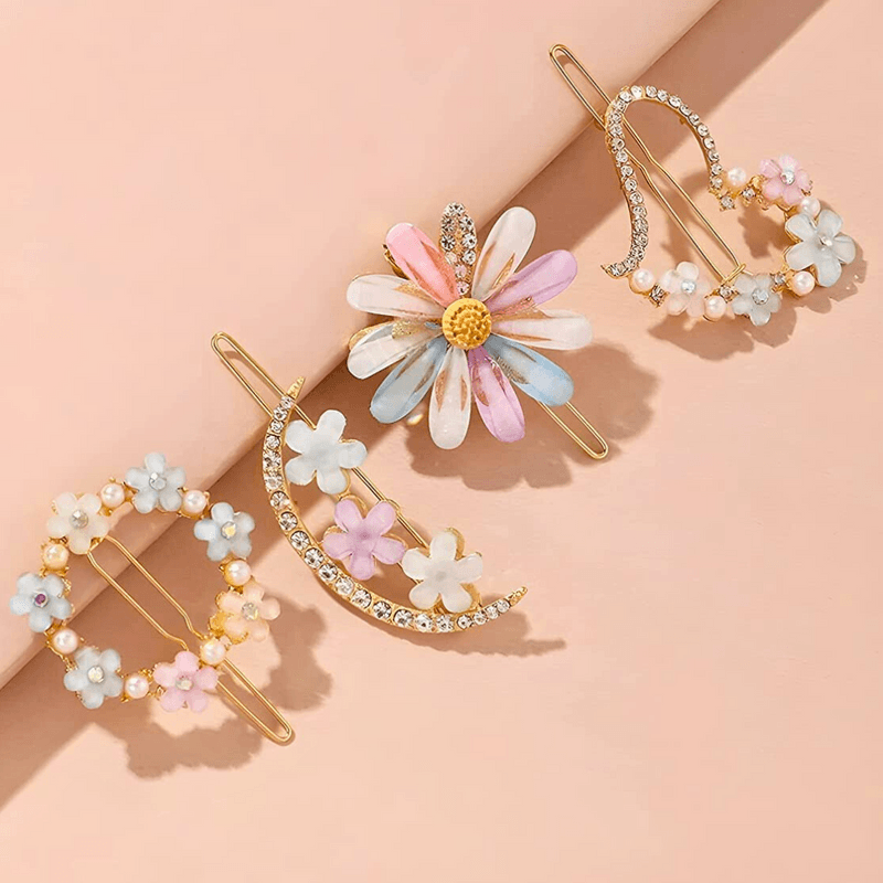 4 pcs Rhinestone Hair Pins for girls ( Multicolor) - Puchku.in