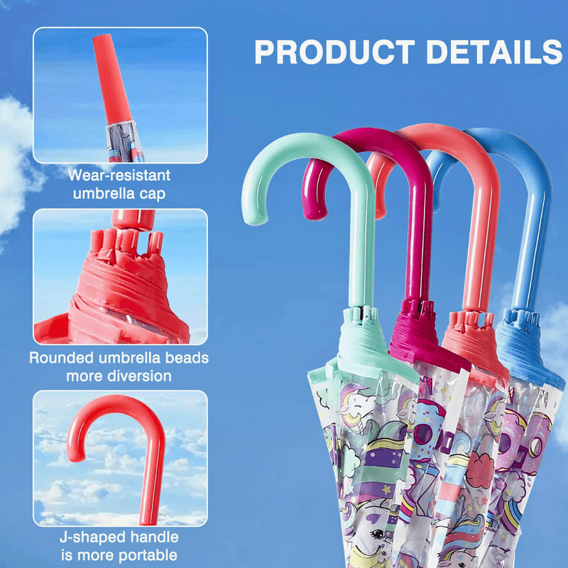 Clear Umbrella with Unicorn Print for Kids, Girls, School (Pack of1, Random print &color) - Puchku.in