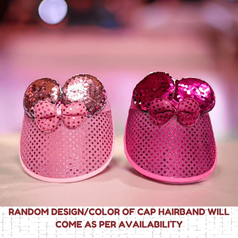 Cartoon Character Glitter Ear Bows Headbands/Hairband with Visor Cap for Kids (pack of 1 , random color) - Puchku.in