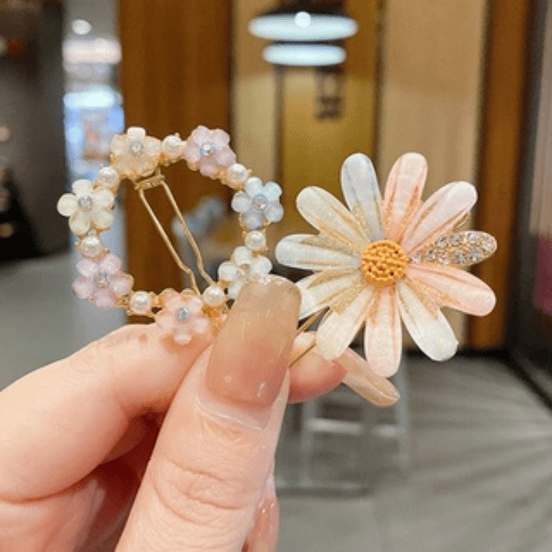 Fancy Pearl Resin Acrylic Hair Clips Rhinestone Bobby Pins for Girls (6 Pieces, Multicolor) - Puchku.in