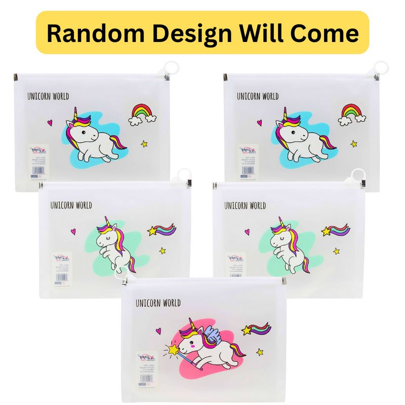 Unicorn Transparent Pouches Pencil Pouch/Case for Kids | Assorted Design -Multi Color, Pack of 2 for Birthday Return Gifts - Puchku.in