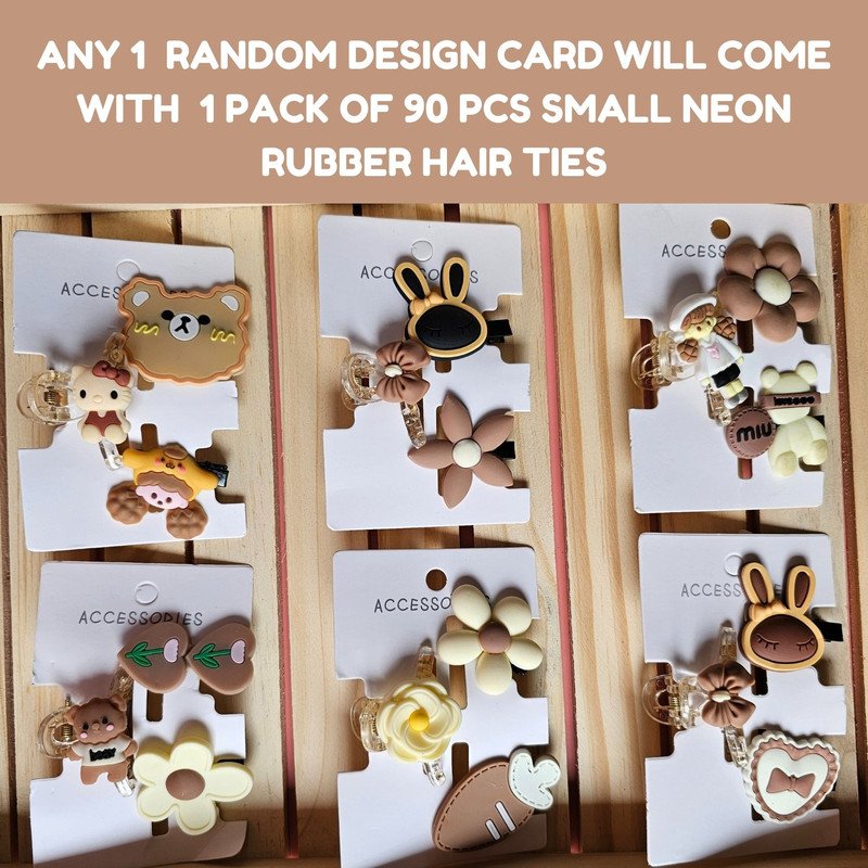 Neon hair Ties with a cute Teddy Bow Flower hair Clip Set (Pack of 2, Multicolor) - Puchku.in