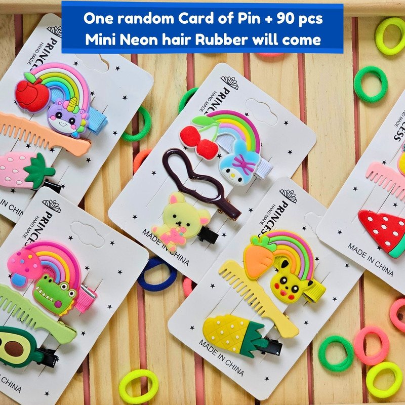 Neon Mini Hair Ties , Rainbow Flower Butterfly Hair Clip Pins (Pack of 2, Multicolor) - Puchku.in