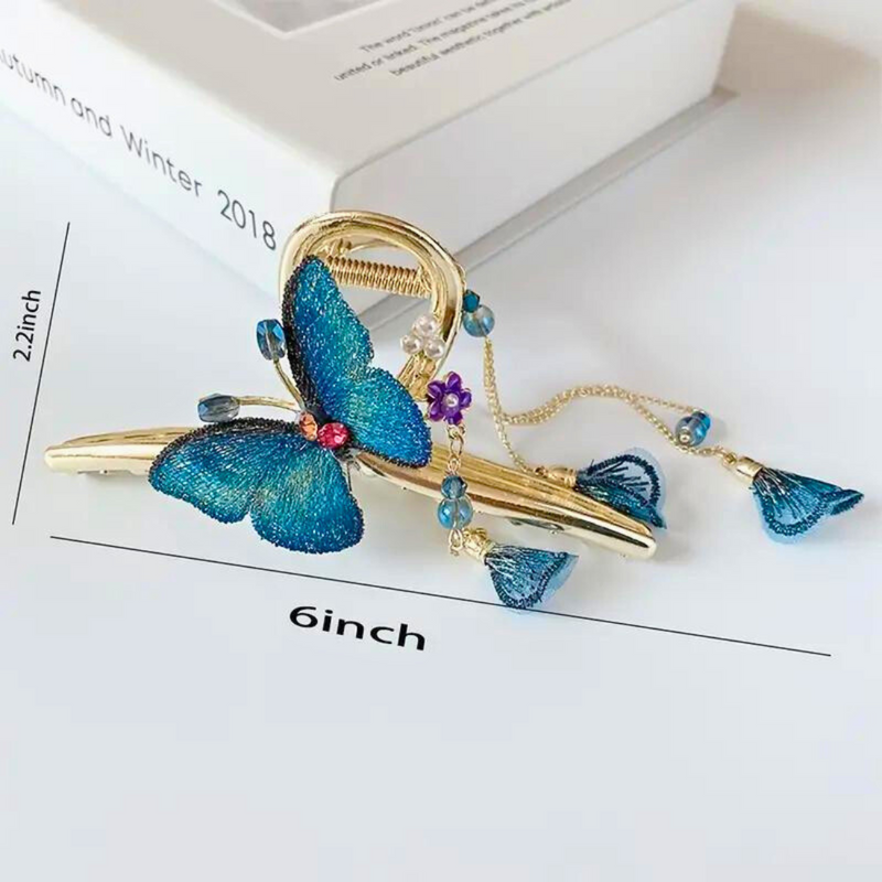 Metal Butterfly Hair Clips Large Flower Tassel Claw Clip Hair Accessories for Girls & Women (Pack of 1, Multicolor) - Puchku.in
