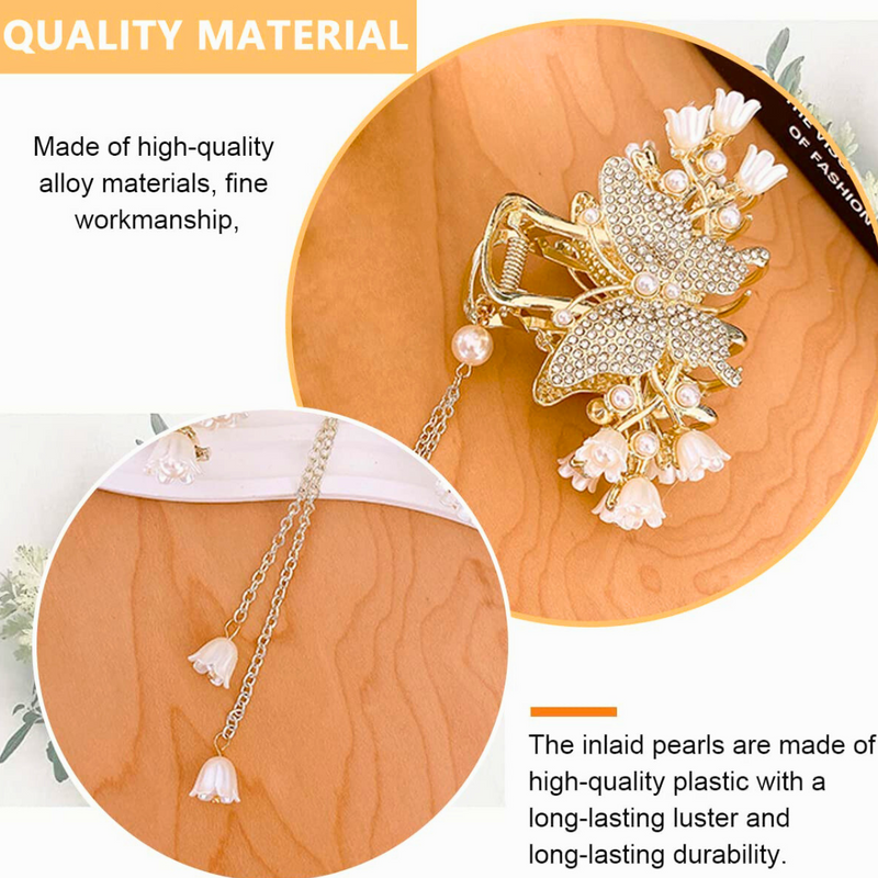Pearl Hair Claw Clips for Women Tassel Butterfly Large Hair Clip Clutchers for Hair Golden Alloy Hair Styling Jaw Clips Bun Hair Accessories Gift - Puchku.in