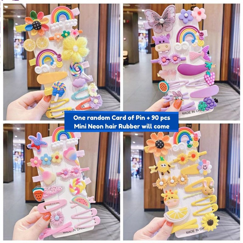 Pastel Mini Hair Ties , Unicorn Rainbow Flower Butterfly Hair Clip Pins (Pack of 2, Multicolor) - Puchku.in