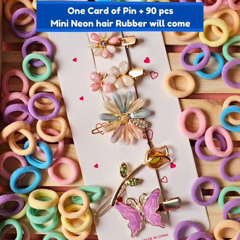 Pastel Mini Hair Ties with Embellised hair Pin and clip set (Pack of 2, Multicolor) - Puchku.in