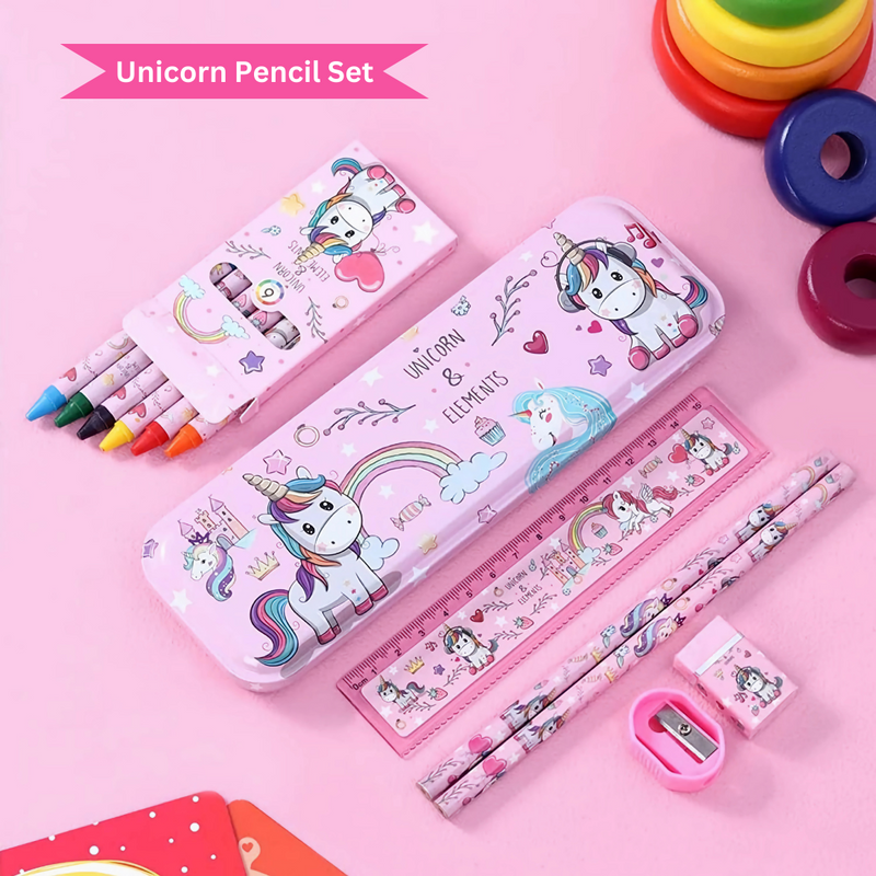 Unicorn bag with stationery Gift set for girls kids for school (Pack of 2 , Multicolor) - Puchku.in