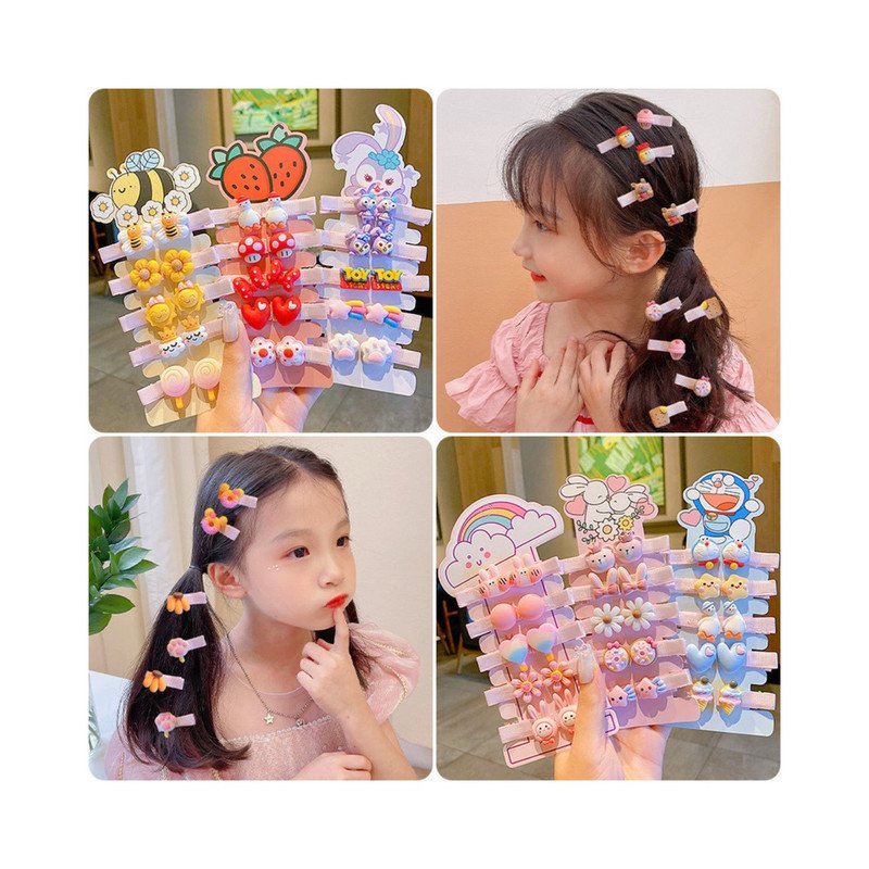 Pastel Mini Hair Ties with Teddy Flower Rainbow Cartoon hair Clip set (Pack of 2, Multicolor) - Puchku.in