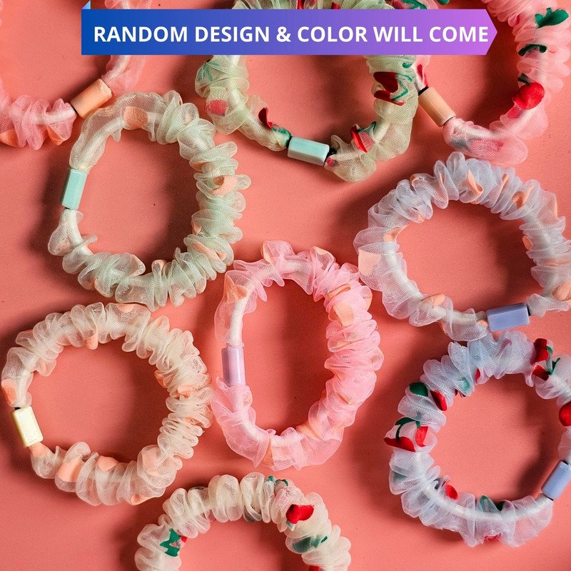 Small Printed Organza Scrunchies for Hair Elastic Ponytail Holders (12 pcs, Multicolor) - Puchku.in