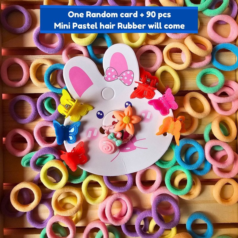 Pastel Mini Hair Ties with Flower Cancy Butterfly hair Clip Set (Pack of 2, Multicolor) - Puchku.in