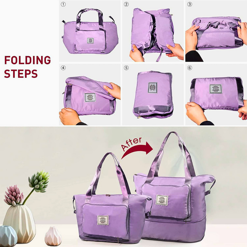 Folding Bag Waterproof Travel Duffle Bag Expandable Large Capacity Folding Lightweight Dry and Wet Separation Bag (Pack of 1, Random Color) - Puchku.in