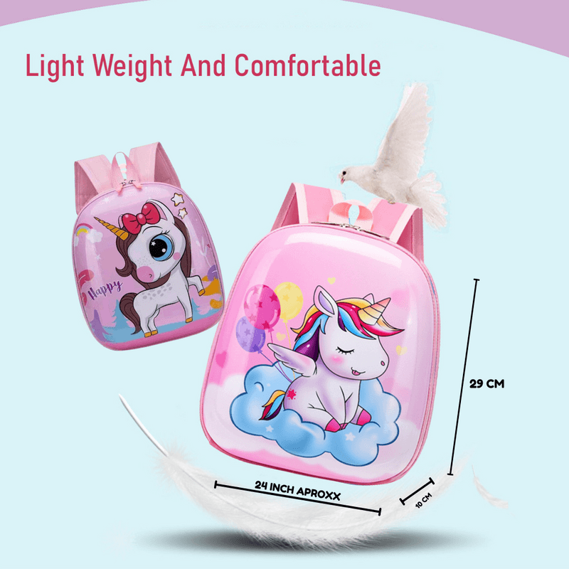Children's Hardcase School Bag Cartoon Backpack Unicorn Pink (Assorted Design, Pack of 1) - Puchku.in