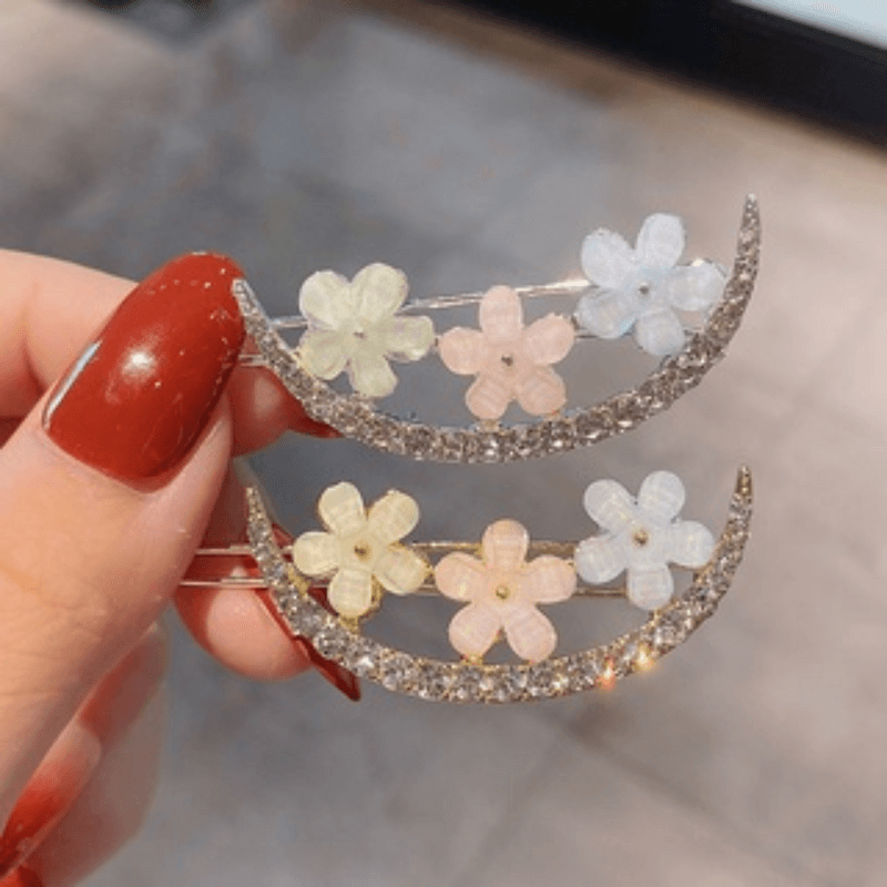 Fancy Pearl Resin Acrylic Hair Clips Rhinestone Bobby Pins for Girls (6 Pieces, Multicolor) - Puchku.in