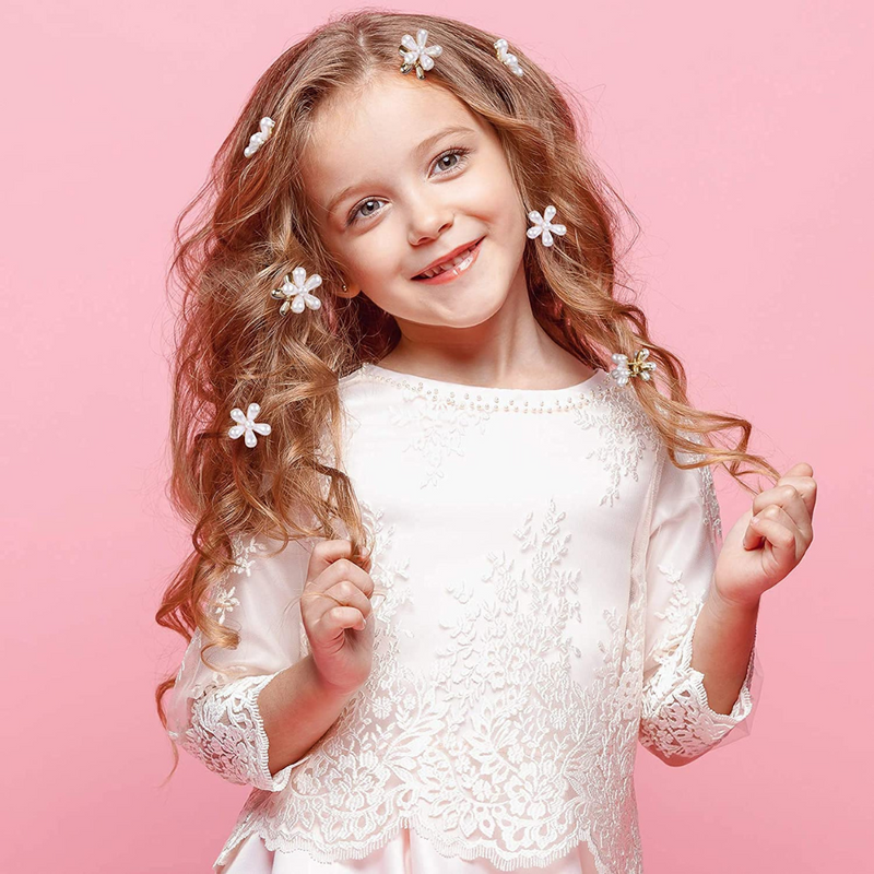 pearl claw Mini Hair Barrettes for Women Girls, Sweet Artificial Pearl Hair Clips, Flower Pins Clips for kids, girls (12 pieces, White) - Puchku.in