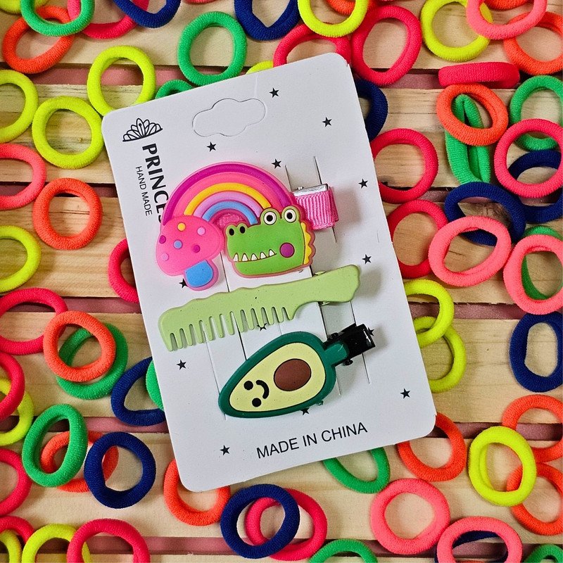 Neon Mini Hair Ties , Rainbow Flower Butterfly Hair Clip Pins (Pack of 2, Multicolor) - Puchku.in