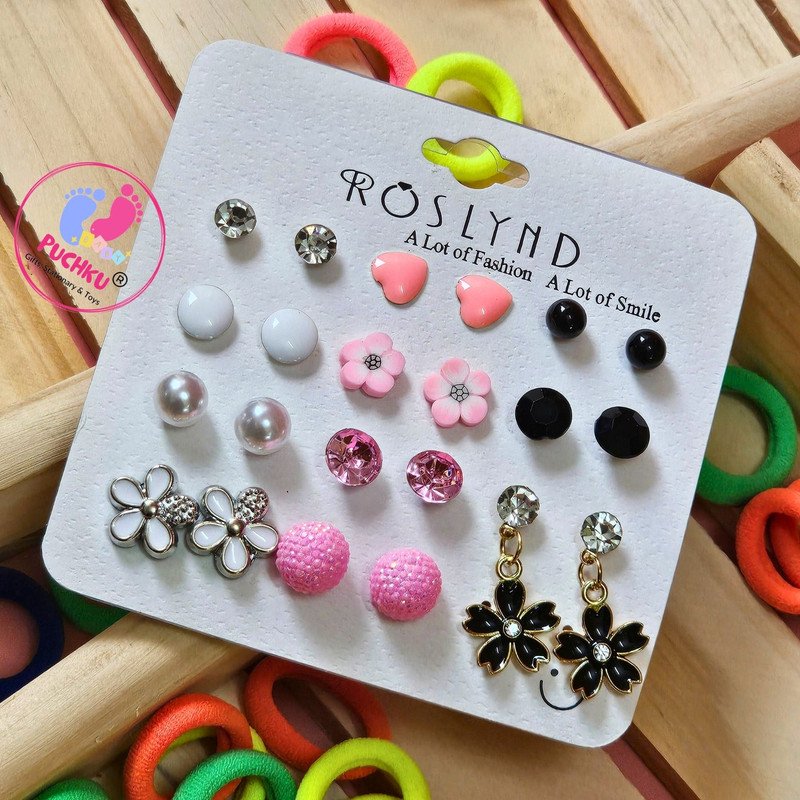 Neon Mini Hair Ties with Elegant Earings set (Pack of 2, Multicolor) - Puchku.in