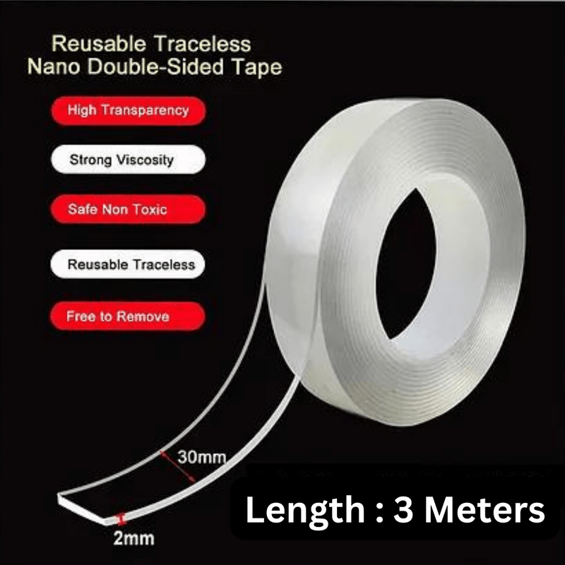 Double Sided Traceless Washable Adhesive Transparent Tape - White - Puchku.in