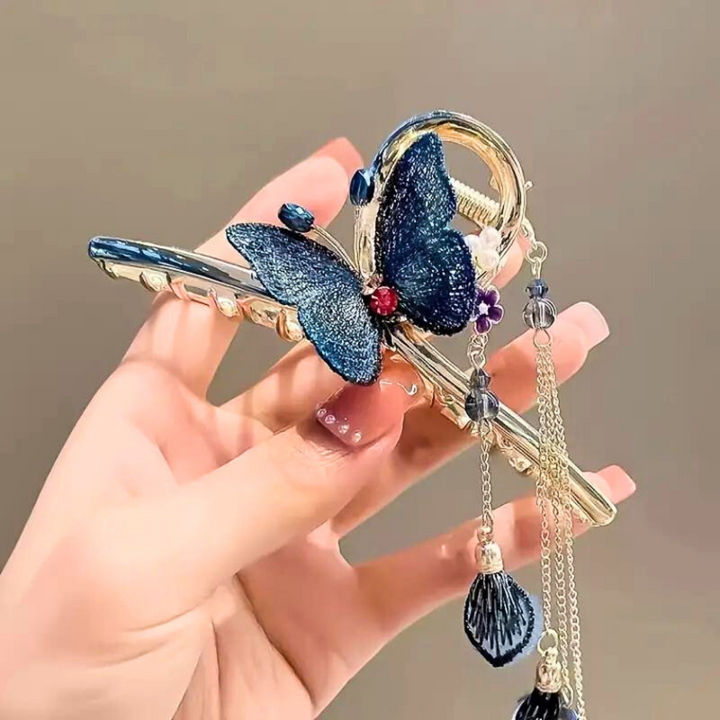 Metal Butterfly Hair Clips Large Flower Tassel Claw Clip Hair Accessories for Girls & Women (Pack of 1, Multicolor) - Puchku.in