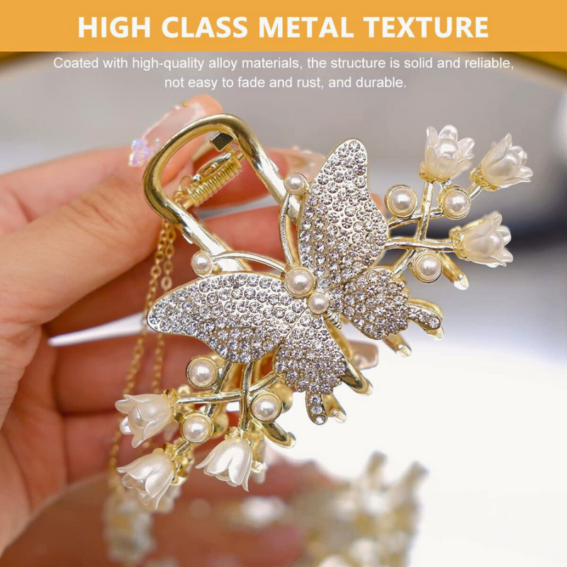 Pearl Hair Claw Clips for Women Tassel Butterfly Large Hair Clip Clutchers for Hair Golden Alloy Hair Styling Jaw Clips Bun Hair Accessories Gift - Puchku.in
