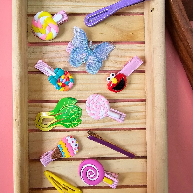 Neon Mini Hair Ties with Unicorn Rainbow Flower Cancy hair Clip Set (Pack of 2, Multicolor) - Puchku.in