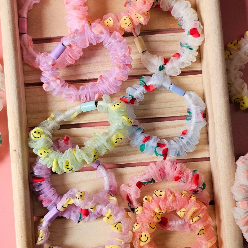Small Printed Organza Scrunchies for Hair Elastic Ponytail Holders (12 pcs, Multicolor) - Puchku.in