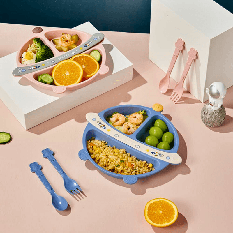 Baby Dinnerware set utensils for baby Divider Food Plate Space Theme (Pack of 1, Random Color) - Puchku.in