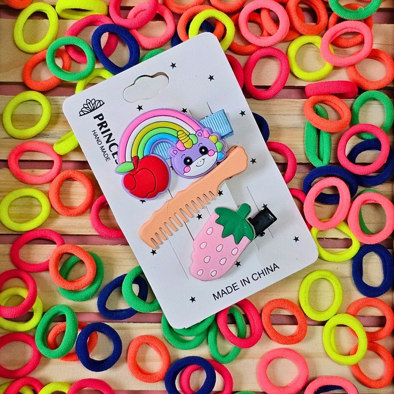 Neon Mini Hair Ties , Rainbow Flower Butterfly Hair Clip Pins (Pack of 2, Multicolor) - Puchku.in