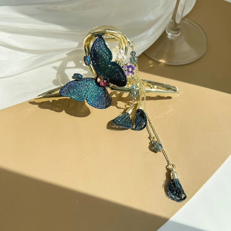 Metal Butterfly Hair Clips Large Flower Tassel Claw Clip Hair Accessories for Girls & Women (Pack of 1, Multicolor) - Puchku.in