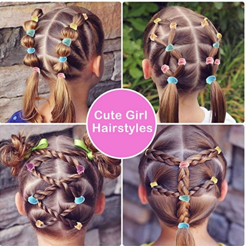 Pastel Mini Hair Ties with Unicorn Rainbow Flower Cancy hair Clip Set (Pack of 2, Multicolor) - Puchku.in