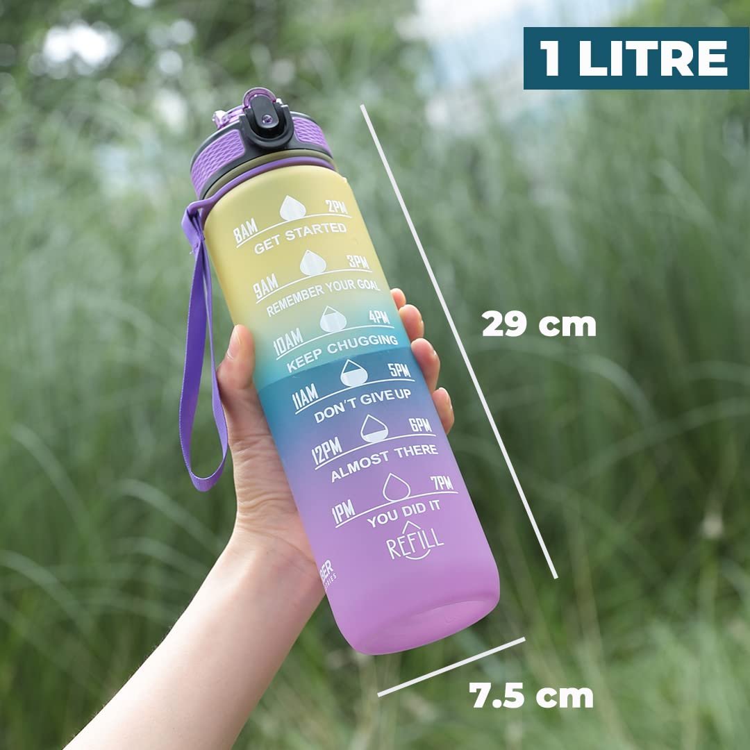 Water Bottle with Straw, Time Markings Motivational Sport Water Bottle, Bpa Free Tritan Drinks Bottle for Girls, Boy, Fitness, Outdoor, Cycling, Gym, School & Office (Assorted color,Pack of 1)) - Puchku.in