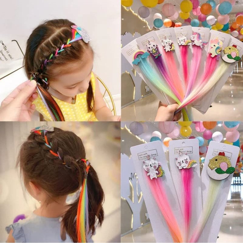 Pastel Mini Hair Ties with Unicorn Rainbow Braiding hair clip(Pack of 3, Multicolor) - Puchku.in