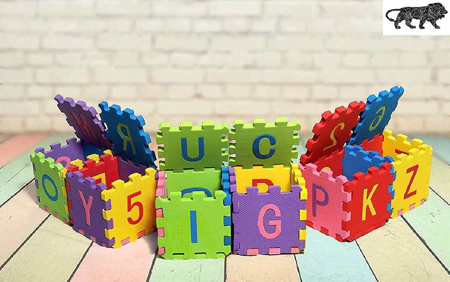 36 Pieces Mini Puzzle Foam Mat for Kids, Interlocking Learning Alphabet and Number Mat for Kids (4 X 4 Inches)- Multi-Color - Puchku.in