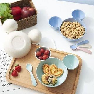 Baby Minnie Bowl spoon frok Set Tableware Plate Mickey Minnie Bowl Cartoon Wheat Eco Friendly dinnerware Dinner (Pack of 1, Assorted Color) - Puchku.in