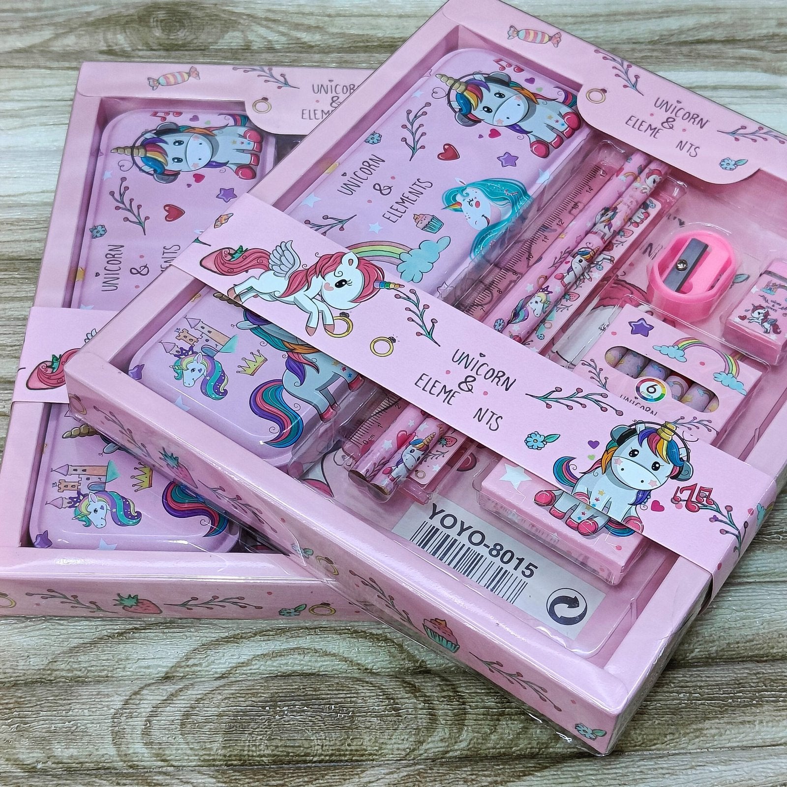 Unicorn Stationary combo-Pencil Box Pencil Color Eraser for Kids Girls Unicorn Art Metal Pencil Box (Set of 1, Unicorn Theme) - Puchku.in